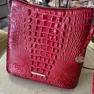 BRAHMIN KATIE MELBOURNE EMBOSSED LEATHER CROSSBODY LAVA RED